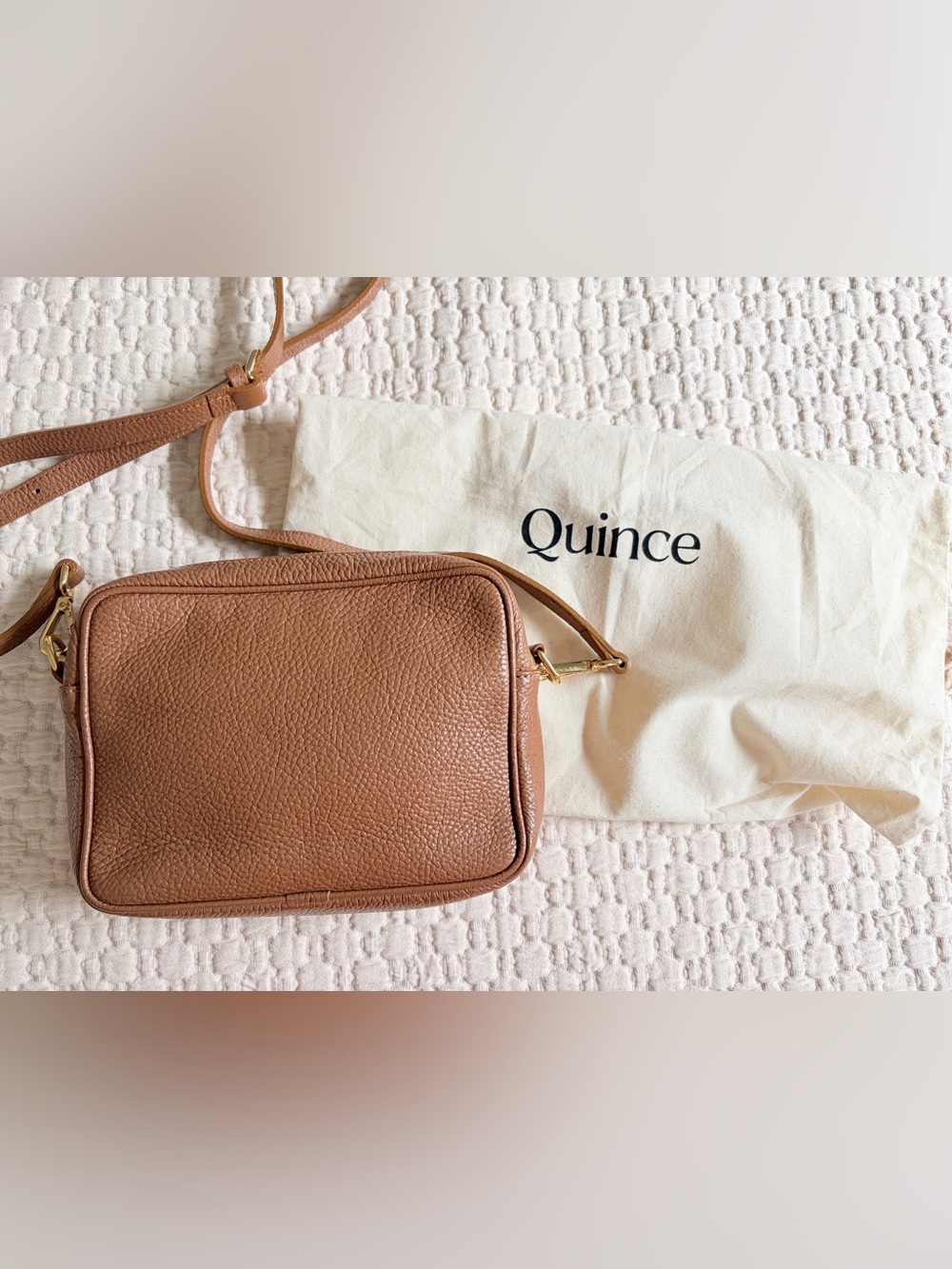 Quince Gemma Pebbled Leather Crossbody Bag — Cognac